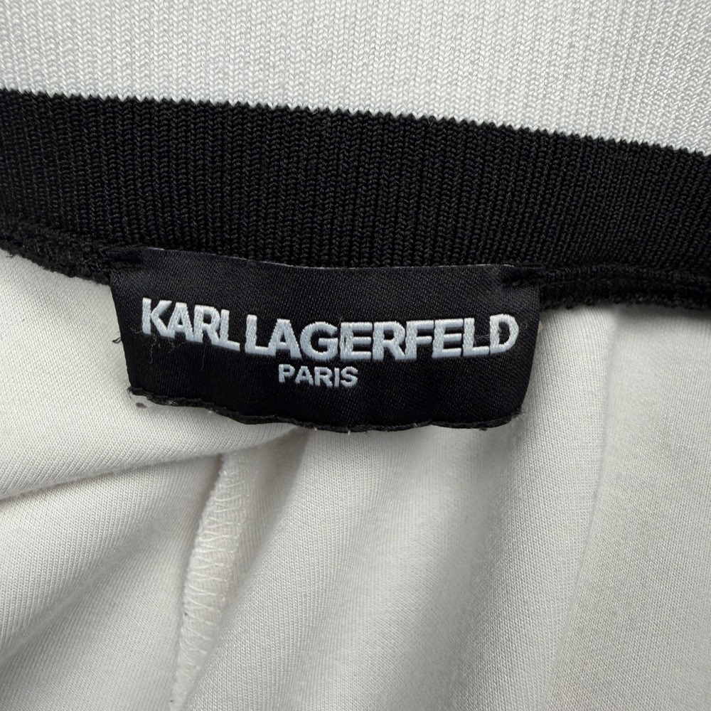 Karl Lagerfeld Paris Sweatpants Unisex L White Snap Button Side Stripe Joggers - Picture 3 of 12